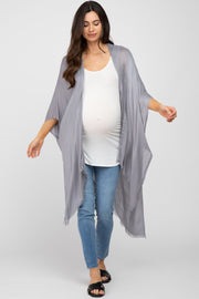 Grey Lightweight Fringe Hem Hi-Low Maternity Cover Up