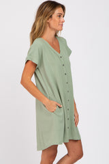 Sage Green Linen Button Front Dress