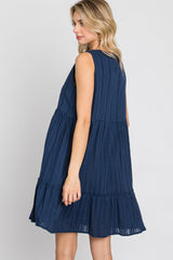 Navy Blue Jacquard Tiered Dress