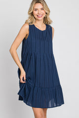 Navy Blue Jacquard Tiered Dress