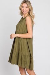 Olive Jacquard Tiered Dress