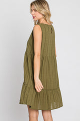 Olive Jacquard Tiered Dress