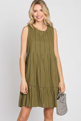 Olive Jacquard Tiered Dress