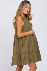 Olive Jacquard Tiered Maternity Dress