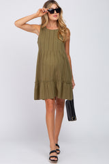 Olive Jacquard Tiered Maternity Dress