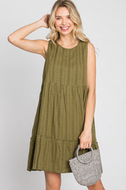 Olive Jacquard Tiered Dress