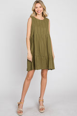 Olive Jacquard Tiered Dress