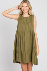 Olive Jacquard Tiered Dress