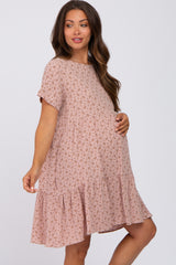 Light Pink Printed Maternity Babydoll Dress