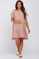 Light Pink Printed Maternity Babydoll Dress