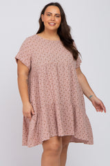 Light Pink Printed Plus Babydoll Dress