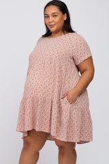 Light Pink Printed Plus Maternity Babydoll Dress