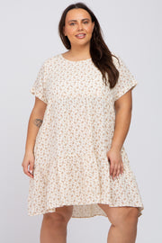 Cream Printed Plus Babydoll Dress