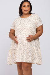 Cream Printed Plus Maternity Babydoll Dress