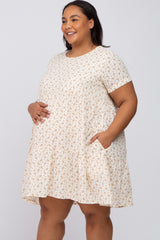 Cream Printed Plus Maternity Babydoll Dress