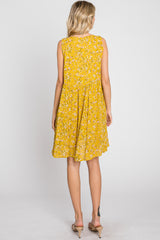 Mustard Floral Sleeveless Button Down Dress