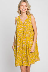 Mustard Floral Sleeveless Button Down Dress