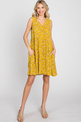 Mustard Floral Sleeveless Button Down Dress