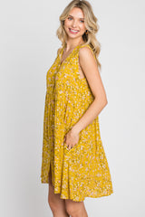 Mustard Floral Sleeveless Button Down Dress