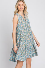 Light Blue Floral Tiered Sleeveless Dress