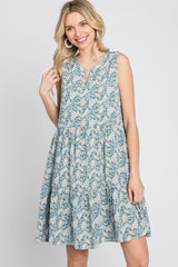 Light Blue Floral Tiered Sleeveless Dress