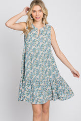 Light Blue Floral Tiered Sleeveless Dress