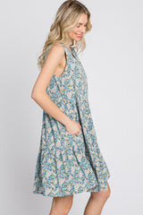 Light Blue Floral Tiered Sleeveless Dress