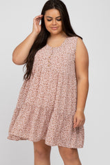 Mauve Ditsy Floral Button Front Plus Dress