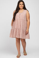 Mauve Ditsy Floral Button Front Plus Dress