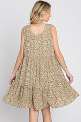 Light Olive Ditsy Floral Button Front Dress