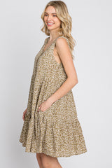 Light Olive Ditsy Floral Button Front Dress