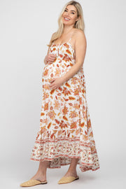 Rust Floral Paisley Border Print Maternity Maxi Dress