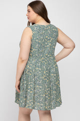 Light Olive Floral Sleeveless Button Down Plus Maternity Dress