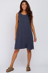 Navy Floral Trim Shift Dress