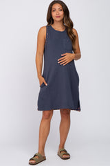 Navy Floral Trim Maternity Shift Dress