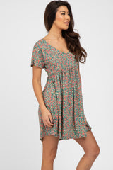 Green Floral Babydoll Short Sleeve Dress