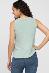 Mint Green Heathered Sleeveless Pocket Front Top