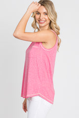 Fuchsia Heathered Sleeveless Pocket Front Top