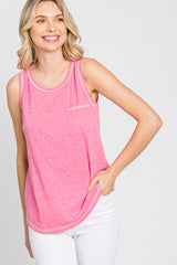 Fuchsia Heathered Sleeveless Pocket Front Top