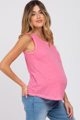 Fuchsia Heathered Sleeveless Pocket Front Maternity Top