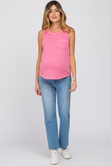 Fuchsia Heathered Sleeveless Pocket Front Maternity Top