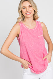 Fuchsia Heathered Sleeveless Pocket Front Top