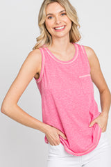 Fuchsia Heathered Sleeveless Pocket Front Maternity Top