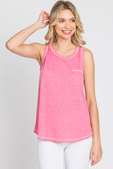 Fuchsia Heathered Sleeveless Pocket Front Top