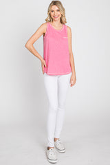 Fuchsia Heathered Sleeveless Pocket Front Top