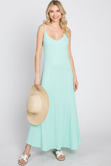 Mint Green Knit Ribbed Maxi Dress