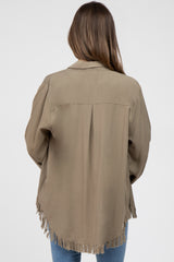 Olive Distressed Hi-Low Button Up Maternity Top