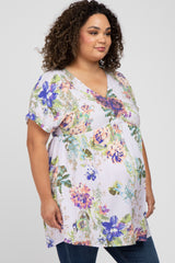 Lavender Floral V-Neck Maternity Plus Dress