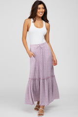 Lavender Floral Ruffle Accent Maxi Skirt