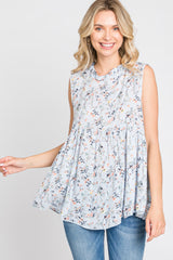 Light Blue Floral Sleeveless Babydoll Maternity Top